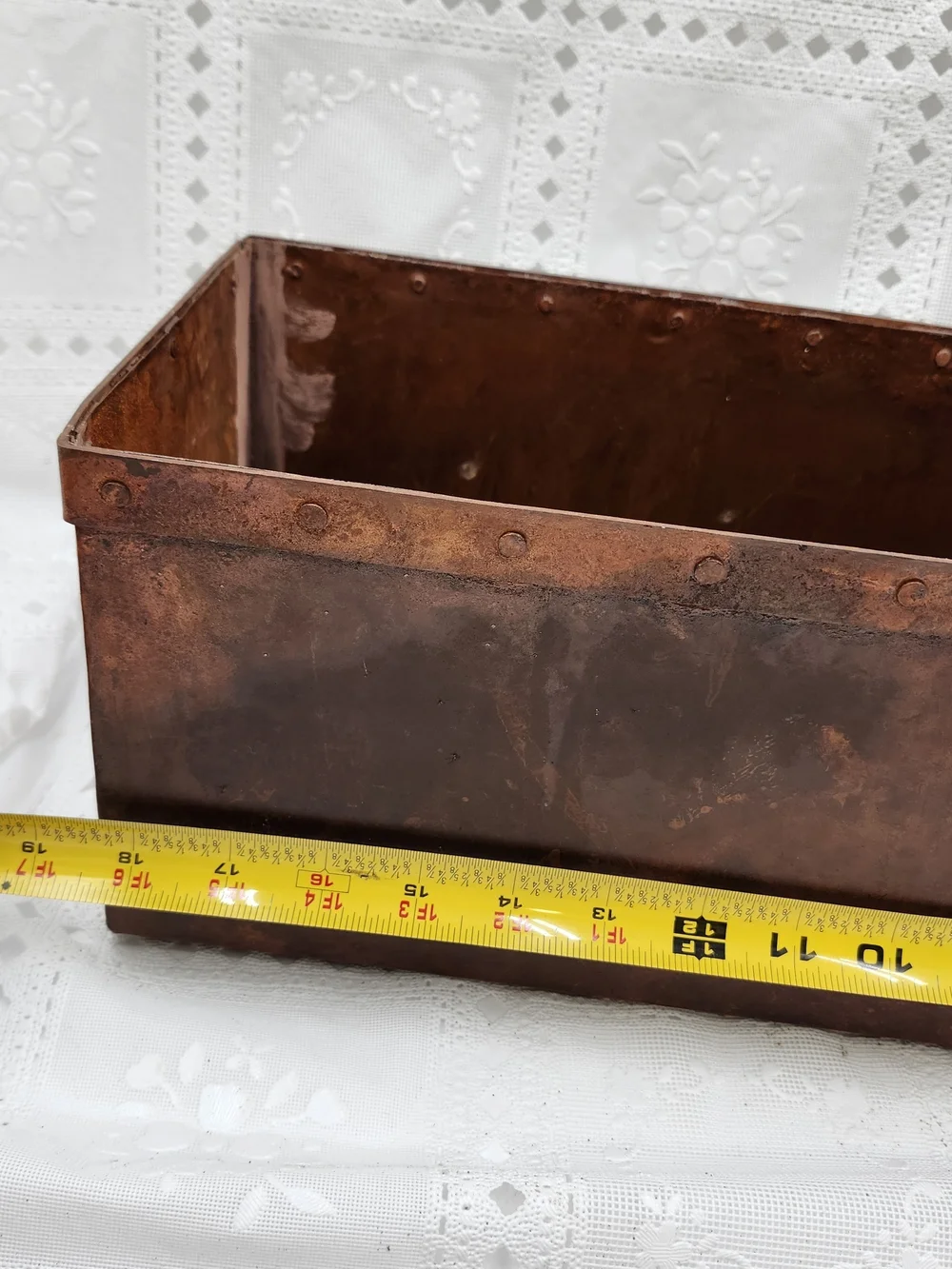 Vintage Copper rust w/ rivet Window Box rectangle Planter Jardiniere Pier 1